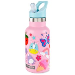 SKIP HOP üveg matricákkal, rozsdamentes acél rózsaszín 380 ml, 4 év+