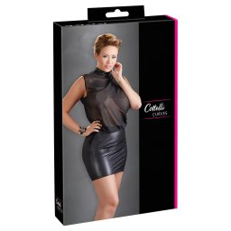 Cottelli Plus Size - fényes sifon szexi ruha nőknek (fekete)