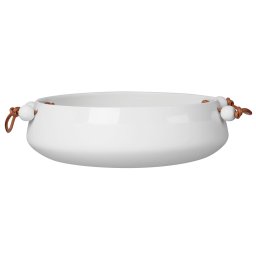 Fehér porcelán tál bőr fogantyúval