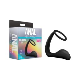 Anal Adventures Platinum - anál dildó péniszgyűrűvel (fekete)