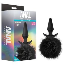 Anal Adventures Platinum - szilikon anál plug nyuszifarokkal (fekete)