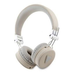 GUESS PU GRAINED TRAINGLE LOGO bluetooth fejhallgató SZTEREO (v5.3, mikrofon, zajszűrő, microSD kártyaolvasó) BÉZS