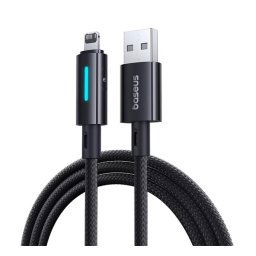 BASEUS adatkábel (USB - lightning, 2.4A, PD gyorstöltő, 100cm, cipőfűző, törésgátló, LED kijelző) FEKETE