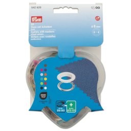 PRYM színes fém ringlikészlet, szív dobozban, 8mm, 66 db, 542620