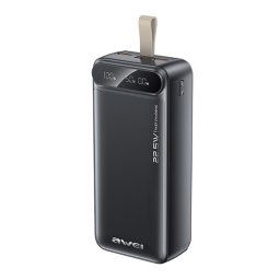 AWEI PA-12 vésztöltő 2 USB+Type-C aljzat (30000mAh, 22.5W, PD gyorstöltő, LED kijelző) FEKETE