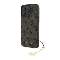GUESS 4G CHARMS műanyag telefonvédő (textil hátlap, telefondísz) BARNA Apple iPhone 16 Pro Max