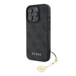 GUESS 4G CHARMS műanyag telefonvédő (textil hátlap, telefondísz) SÖTÉTSZÜRKE Apple iPhone 16 Pro Max