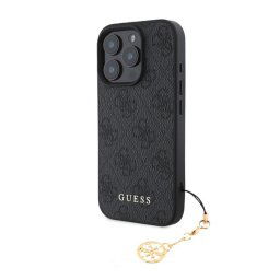 GUESS 4G CHARMS műanyag telefonvédő (textil hátlap, telefondísz) SÖTÉTSZÜRKE Apple iPhone 16 Pro