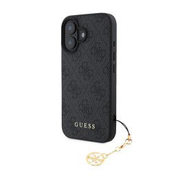 GUESS 4G CHARMS műanyag telefonvédő (textil hátlap, telefondísz) SÖTÉTSZÜRKE Apple iPhone 16
