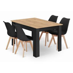 Fekete étkezőgarnitúra 1 + 4, MADO ARTISAN asztal 120x80 + BALI MARK szék fekete