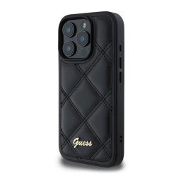 GUESS PU LEATHER QUILTED szilikon telefonvédő (ütésállóság, bőr hatású hátlap, rombusz) FEKETE Apple iPhone 16 Pro