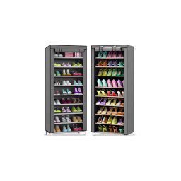 Mobil textil cipősszekrény, 9 polccal, 158x 60 x30 cm, szürke, RT