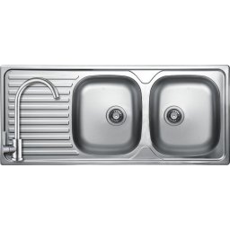 SKO_021T+SAP4-A090 - LAVEO ORION 2CS rozsdamentes mosogató kétmedencés csepptálcás 1160x500 szűrőkosaras szifonnal inox + ZEGOR rozsdamentes íves csaptelep