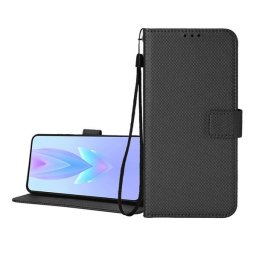ZTE Blade A34, Oldalra nyíló tok, stand, rombusz minta, csatos, kézpánttal, fekete