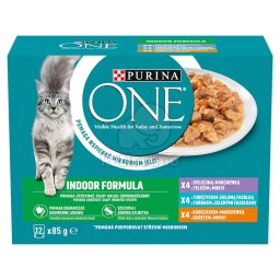 Purina One Indoor Formula csirkével/borjúval/tonhallal nedves macskaeledel 6 x (12 x 85 g)