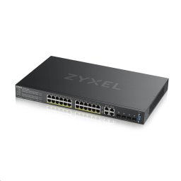Zyxel GS2220-28HP 28 portos L2 menedzselt Gigabit PoE switch, 24x gigabit RJ45, 4x gigabit RJ45/SFP, PoE 375 W