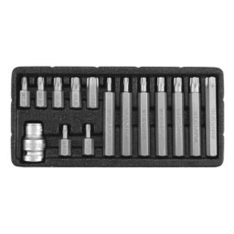 TORX készlet 15 részes, tamperproof (1/2 col/L=30 mm, 1/2 col/L=75 mm T20-T55) YATO