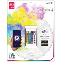 Avide LED Szalag Bliszter 12V 7.2W SMD5050 30LED RGB IP65 5m + Prg.távirányító