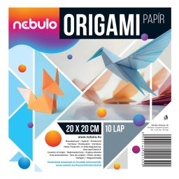 Origami papír 20x20 cm, vegyes színek, 10 lap/csomag, Nebulo