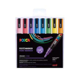 UNI Dekormarker készlet, 0,9-1,3 mm, UNI "Posca PC-3ML", 8 különböző csillogó szín