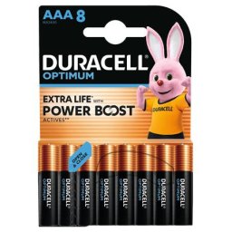 DURACELL Elem, AAA mikro, 8 db, műanyagmentes, DURACELL "Optimum"