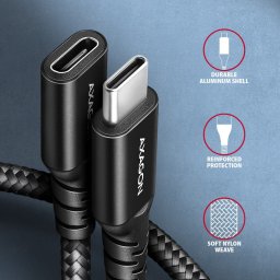 USB-C 3.2 gen2x2 adat és töltő hosszabbító kábel 1.5m PD3.1 240W fonott fekete AXAGON (BUCM32-CF15AB)