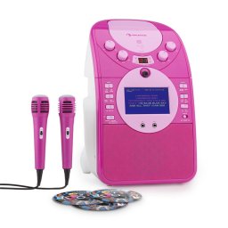 Auna ScreenStar karaoke rendszer, kamera, CD, USB, SD, MP3, 2 x mikrofon, 3 x CD+G, rózsaszín (KS1-539pink+CD)