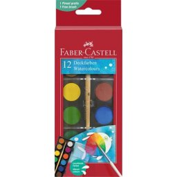 FABER-CASTELL Vízfesték, 12 darabos, 24 mm, ecsettel, FABER-CASTELL