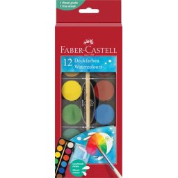 FABER-CASTELL Vízfesték, 12 darabos, 30 mm, ecsettel, FABER-CASTELL