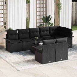 vidaXL Kerti Kanapé Szett párnával 9 pcs Fekete Poli rattan