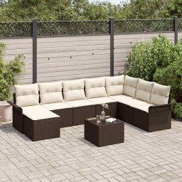 vidaXL Kerti Kanapé Szett párnával 9 pcs Barna Poli rattan