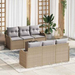 vidaXL Kerti Kanapé Szett 7 pcs Bézs 55 x 55 x 37 cm Poli rattan
