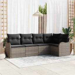 vidaXL Kerti Kanapé Szett párnával 5 pcs Szürke Poli rattan