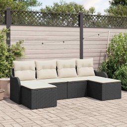 vidaXL Kerti Kanapé Szett párnával 6 pcs Fekete Poli rattan