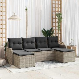vidaXL Kerti Kanapé Szett párnával 6 pcs Világosszürke Poli rattan