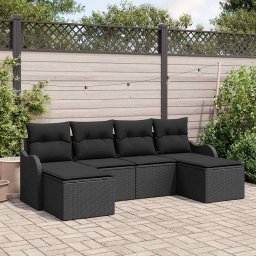 vidaXL Kerti Kanapé Szett párnával 6 pcs Fekete Poli rattan