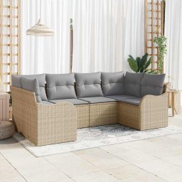 vidaXL Kerti Kanapé Szett párnával 6 pcs Bézs Poli rattan
