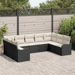 vidaXL Kerti Kanapé Szett párnával 9 pcs Fekete Poli rattan