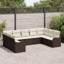 vidaXL Kerti Kanapé Szett párnával 9 pcs Barna Poli rattan