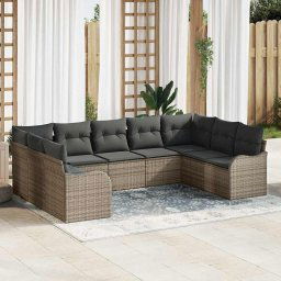 vidaXL Kerti Kanapé Szett párnával 9 pcs Szürke Poli rattan