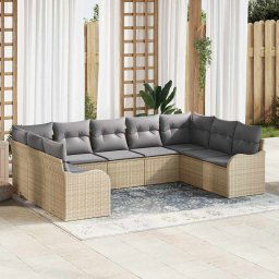 vidaXL Kerti Kanapé Szett párnával 9 pcs Bézs Poli rattan