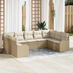 vidaXL Kerti Kanapé Szett párnával 9 pcs Bézs Poli rattan