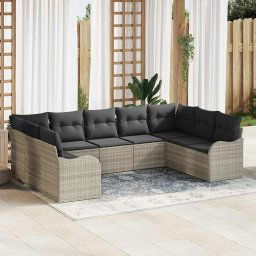 vidaXL Kerti Kanapé Szett párnával 9 pcs Világosszürke Poli rattan