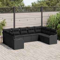 vidaXL Kerti Kanapé Szett párnával 9 pcs Fekete Poli rattan