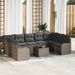 vidaXL Kerti Kanapé Szett párnával 10 pcs Szürke Poli rattan