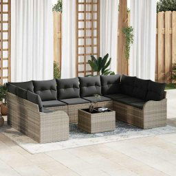 vidaXL Kerti Kanapé Szett párnával 10 pcs Világosszürke Poli rattan