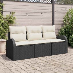 vidaXL Kerti Kanapé Szett párnával 3 pcs Fekete Poli rattan