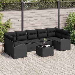 vidaXL Kerti Kanapé Szett Fekete 55 x 55 x 37 cm polirattan