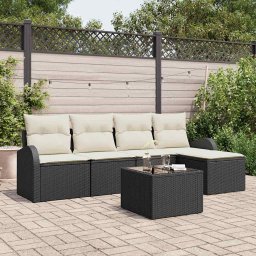 vidaXL Kerti Kanapé Szett párnával 6 pcs Fekete Poli rattan