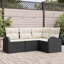 vidaXL Kerti Kanapé Szett párnával 4 pcs Fekete Poli rattan